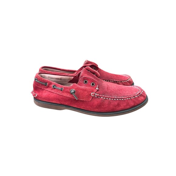 John Varvatos Man Suede Leather Red Boat Shoes Loafers 9.5 Handmade In Italy